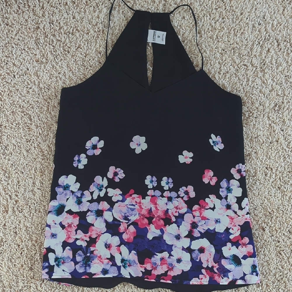 Floral Halter Neck Top - Black and Pink